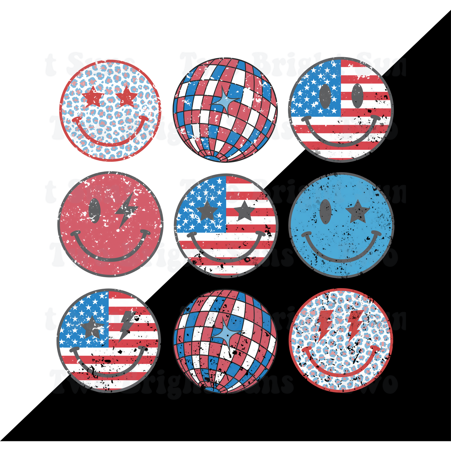 4th of July Smiley Face Disco Ball Retro