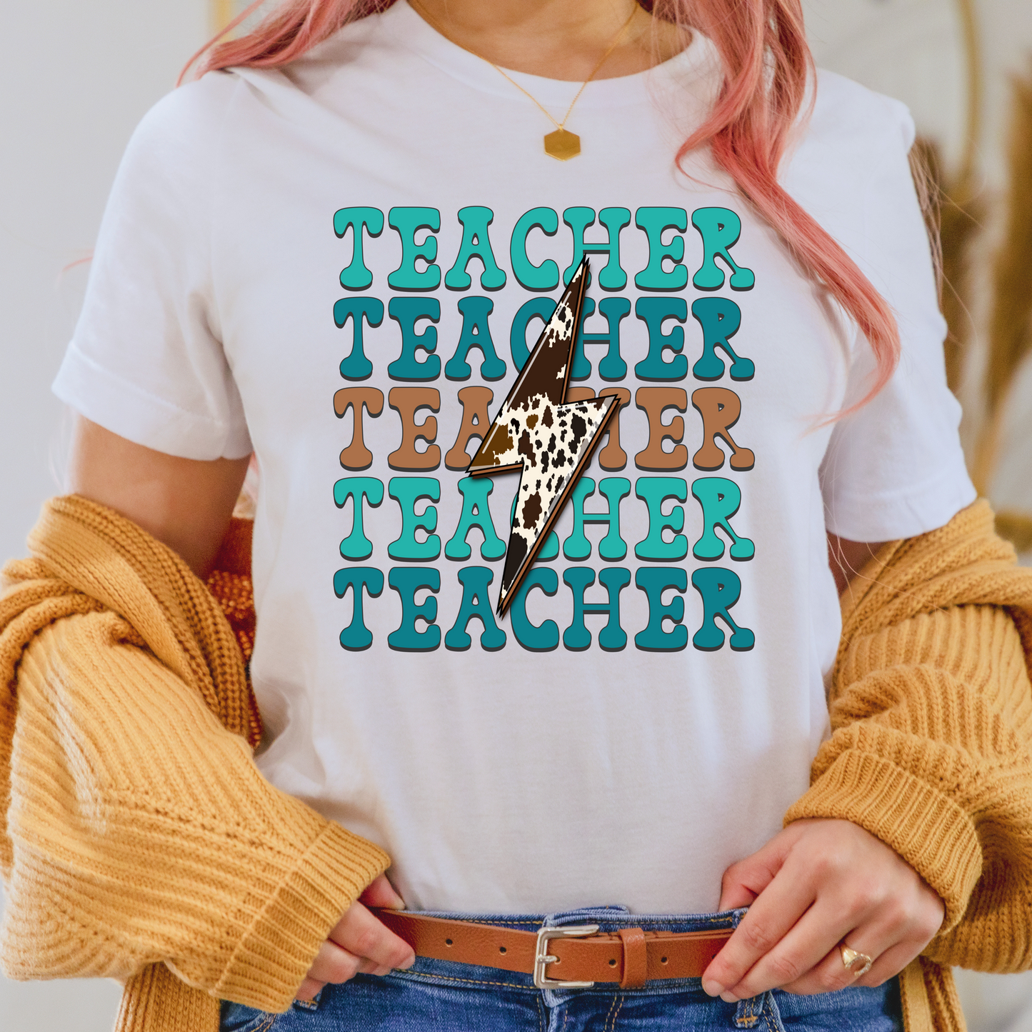 Aqua Teacher Western Cowhide