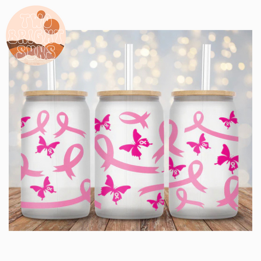 UVDTF 16oz Cup Wrap Pink Ribbon Butterflies