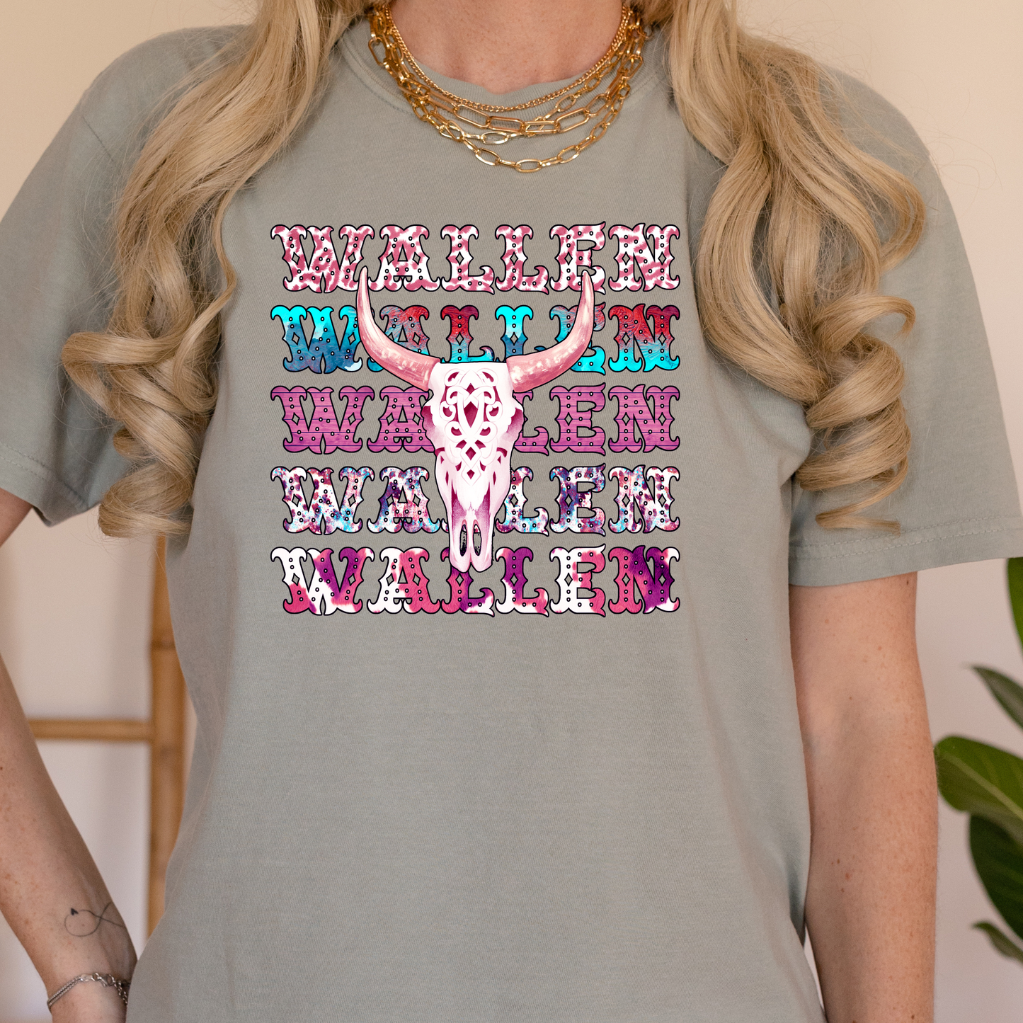 Floral Pink Wallen Bull Skull