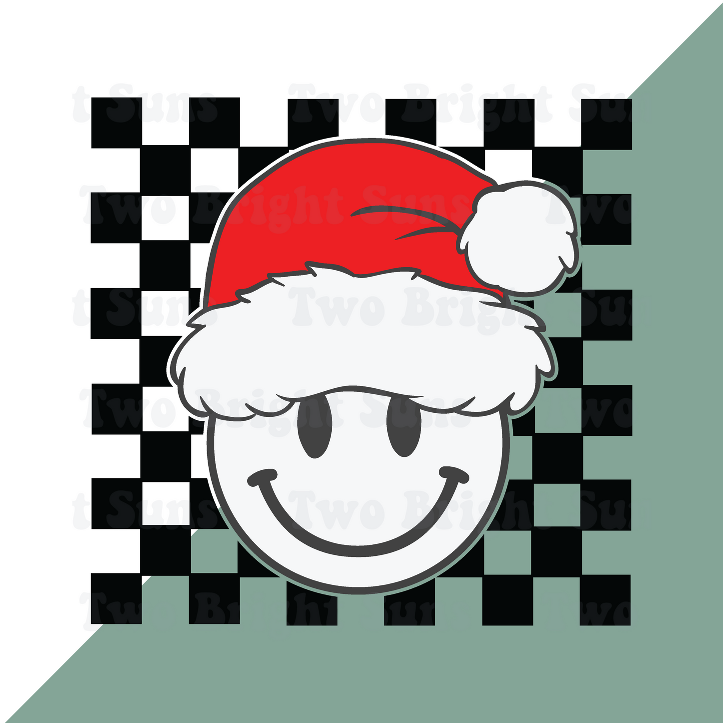 Checkered Smiley Face with Santa Hat