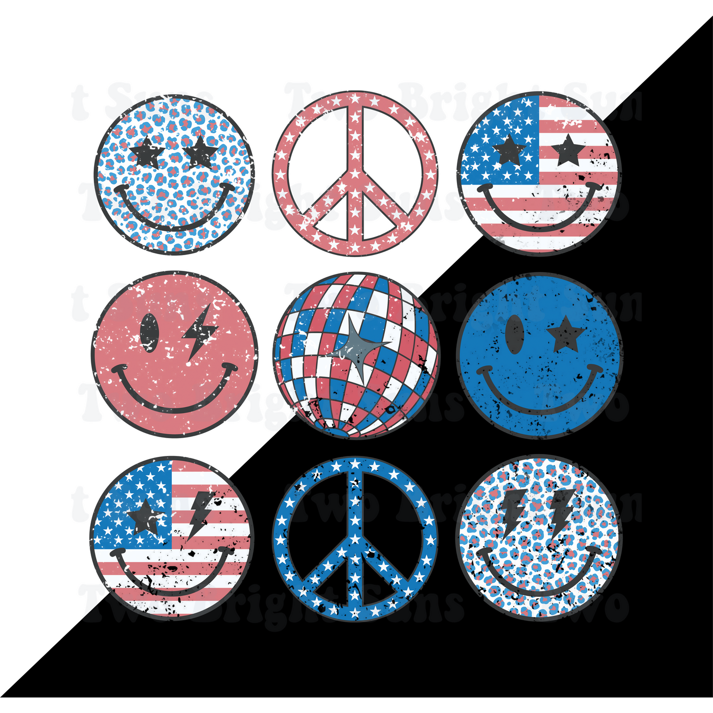 4th of July Peace Sign Smiley Face Retro