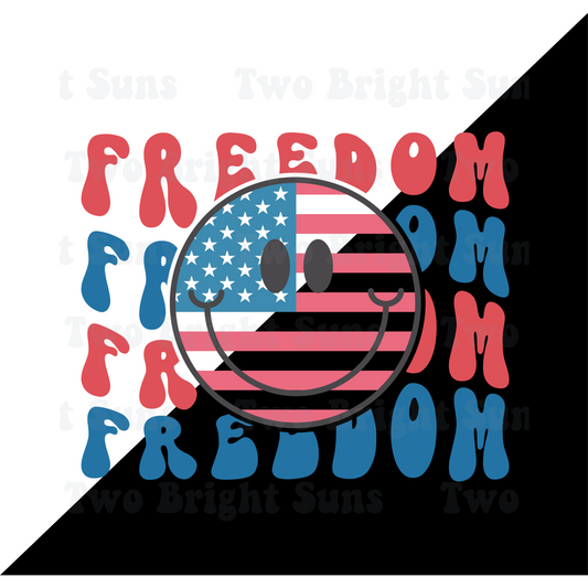 4th of July Freedom Smiley Face Retro Wavy