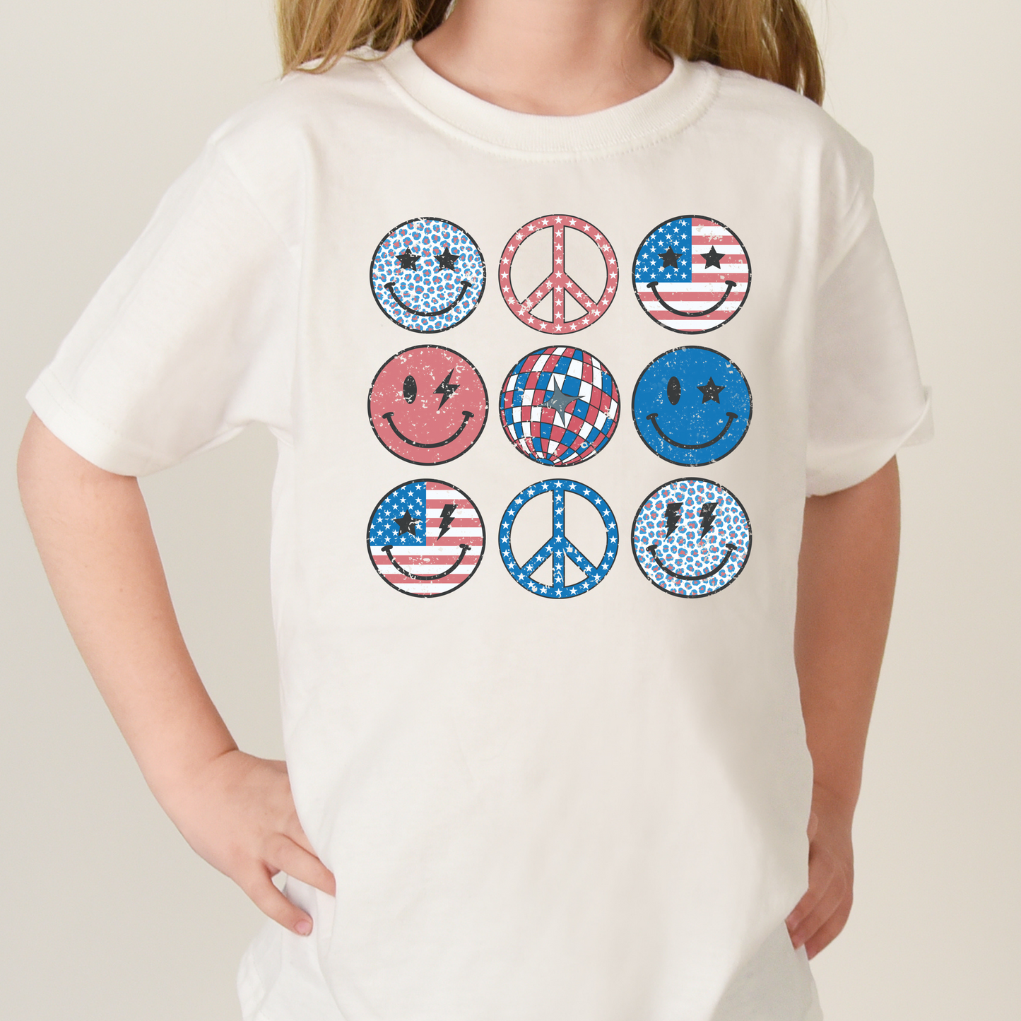 4th of July Peace Sign Smiley Face Retro