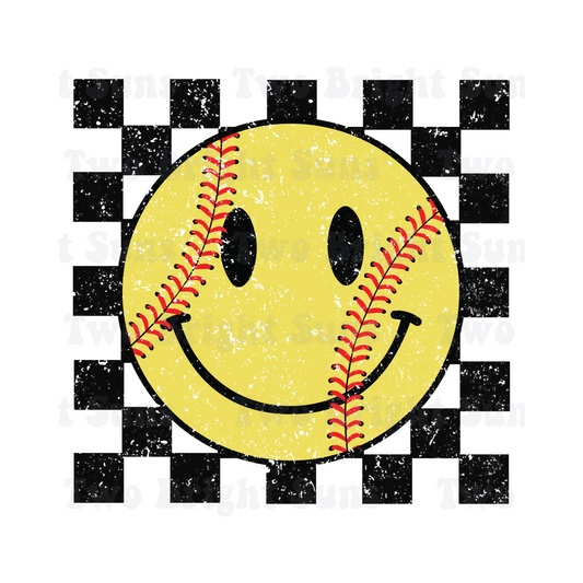 Softball Happy Face Checkered