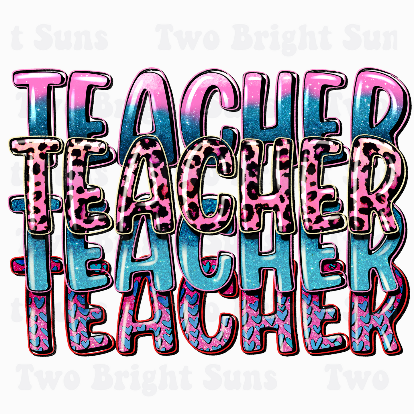 Glitter Leopard  Purple Teal and Blue Hearts Teacher