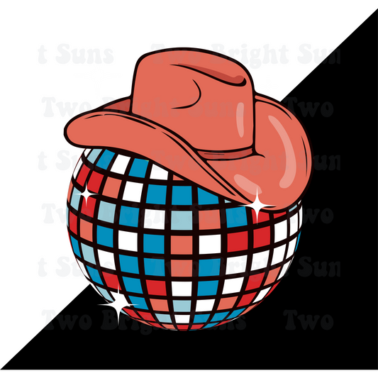 4th of July Disco Ball with Cowboy Hat