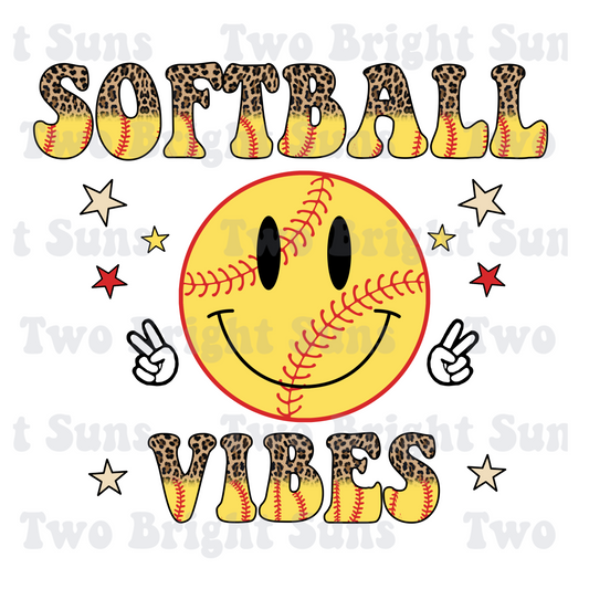 Softball Vibes Leopard Smiley Face