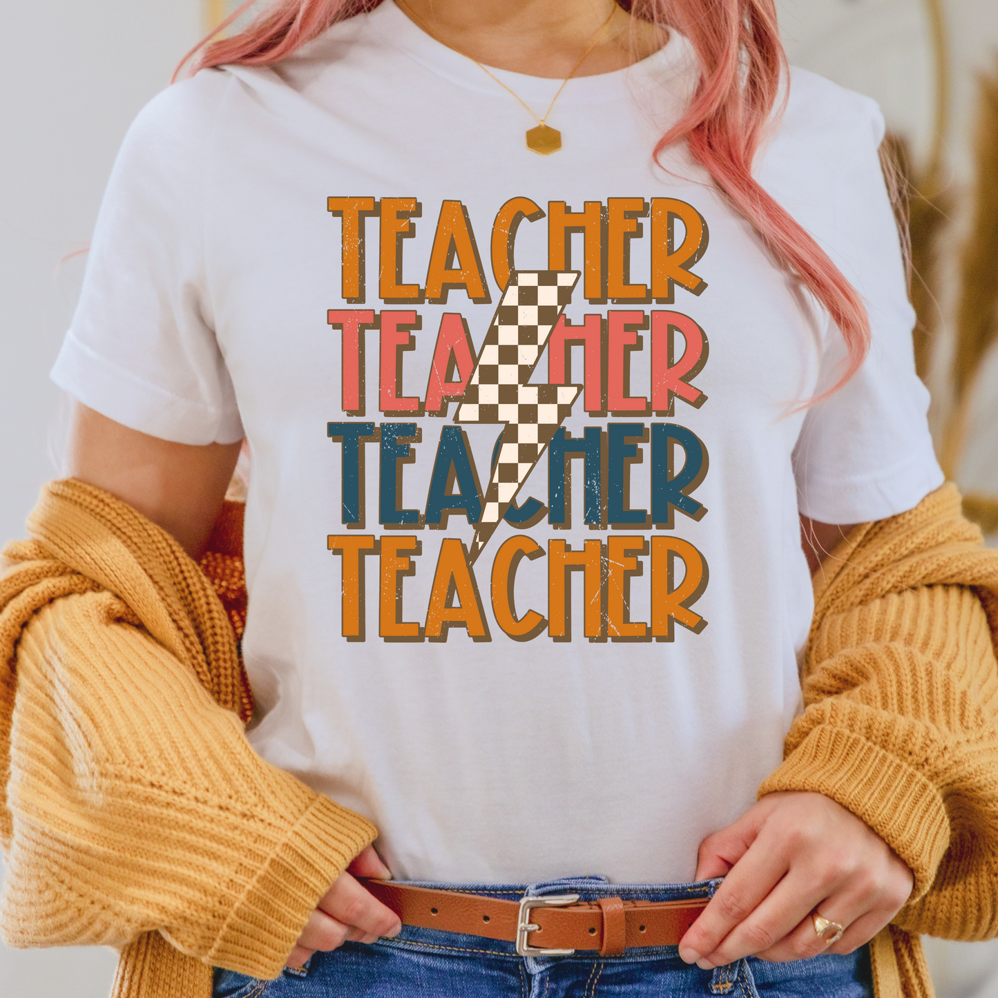 Teacher Checkered Lightning Bolt