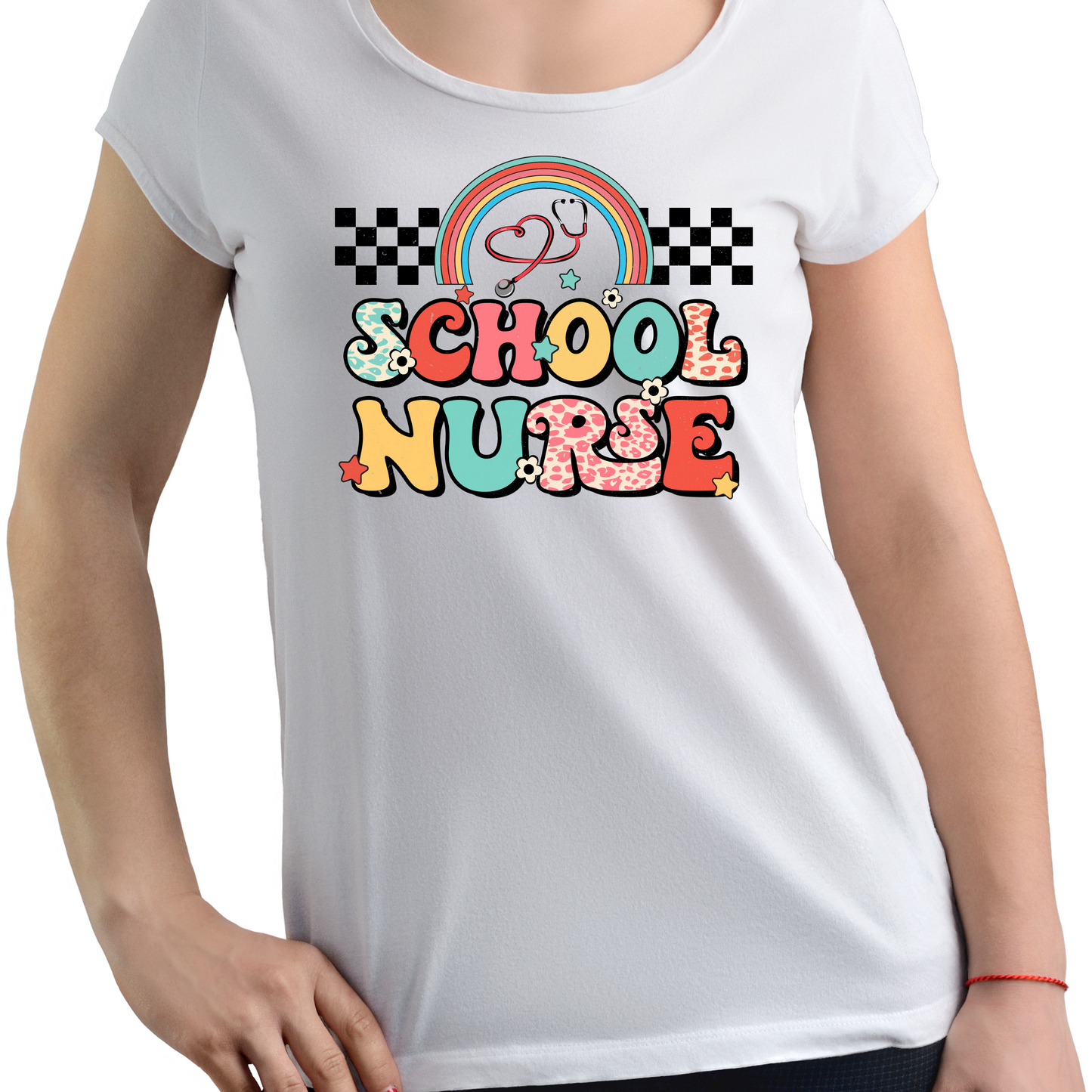 School Nurse Checkered Rainbow