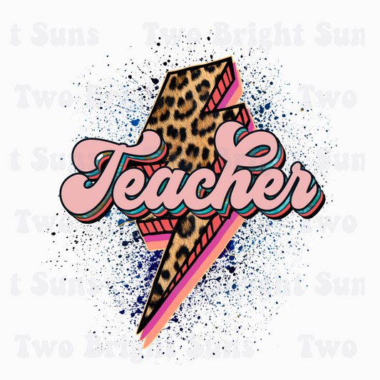 Retro Leopard Lighting Bolt Teacher Splatter